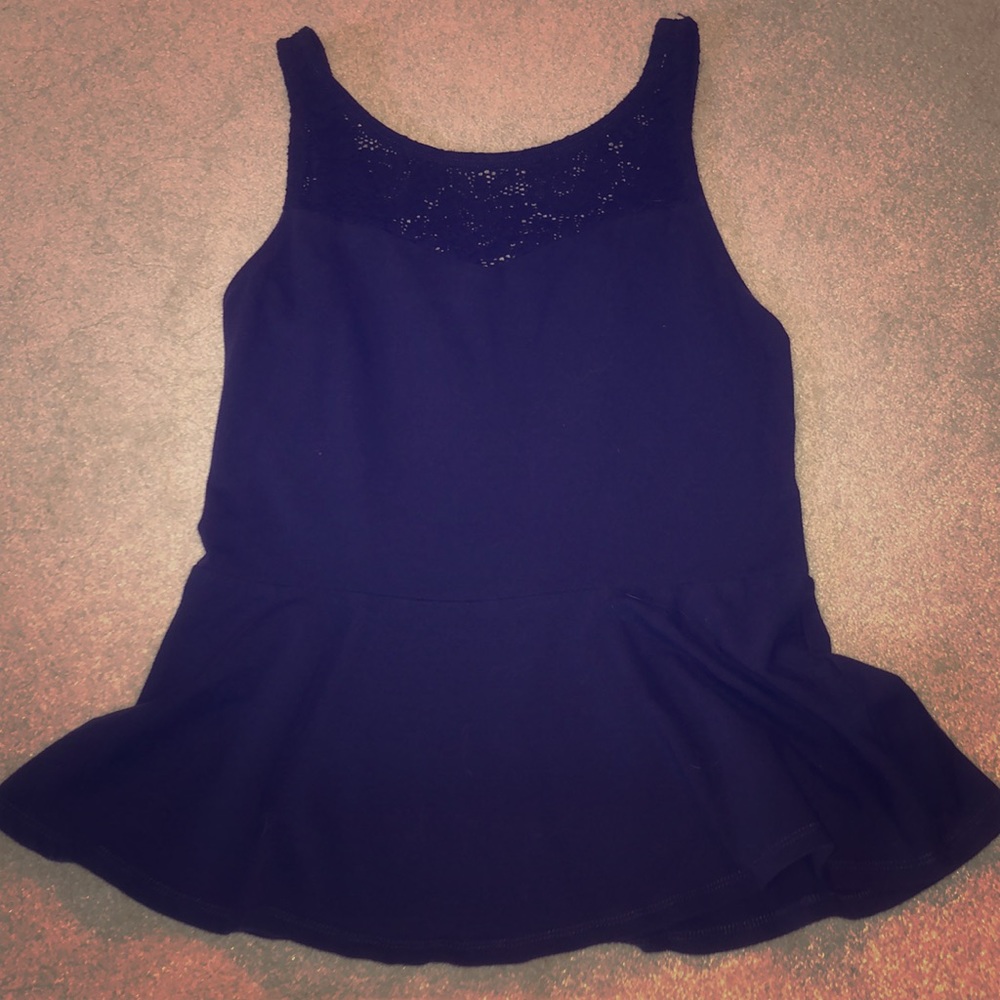Express blue peplum tank top with lace detail